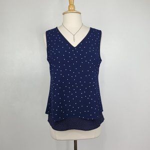 Skies Are Blue Navy White Polka Dot Sleeveless Split Back Pullover Top Size M